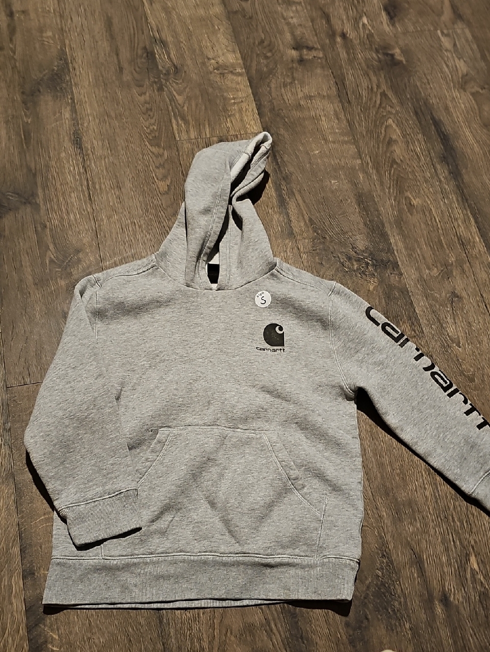 Carhartt Heather Gray Hoodie Black Logo Kids Children Size Small Sweatshirt